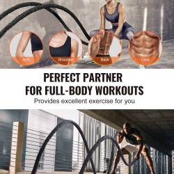 Harjoitusköysi polyesterinen 12,2 m halkaisija 38 mm musta suojasukka kiinnike