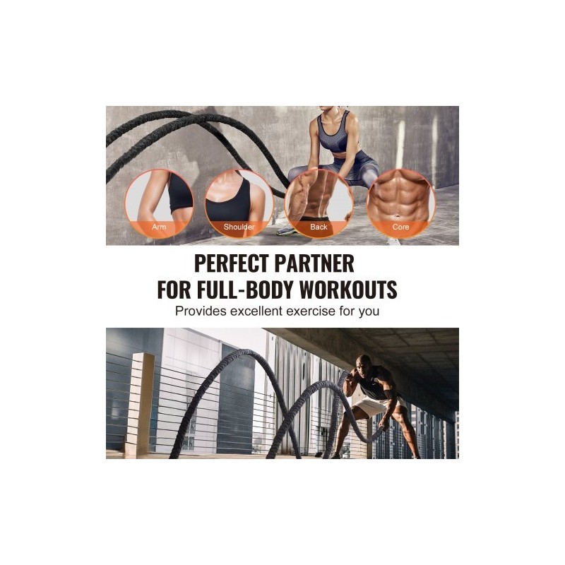 Harjoitusköysi polyesterinen 12,2 m halkaisija 38 mm musta suojasukka kiinnike