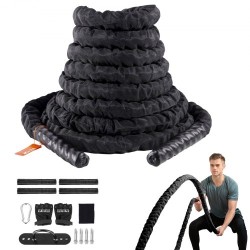 Harjoitusköysi polyesterinen 12,2 m halkaisija 38 mm musta suojasukka kiinnike