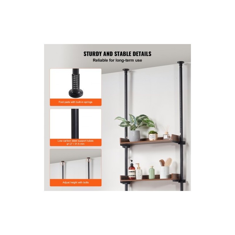 Wc:n yläpuolinen säilytyshylly 4-tasoinen säädettävä puuhyllyt alumiinikannattimet vähähiiliset teräsputket