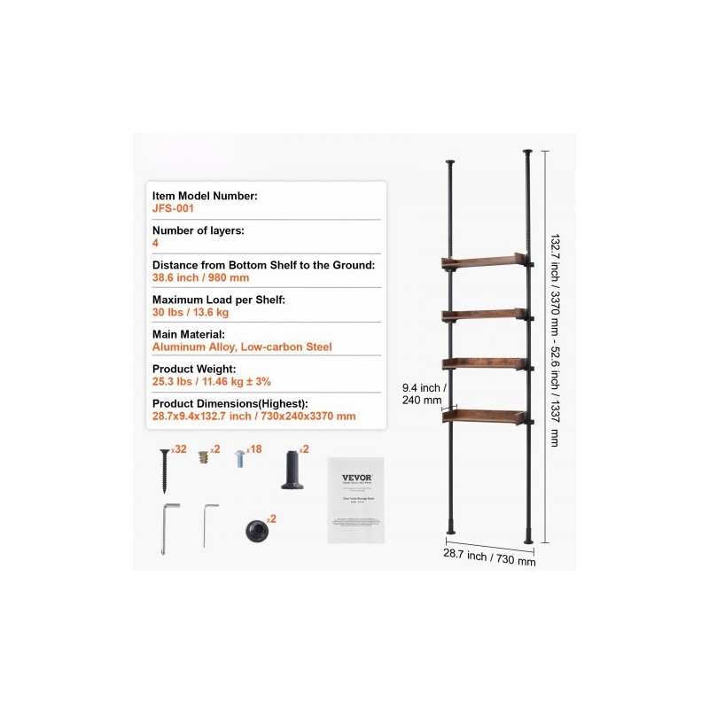 Wc:n yläpuolinen säilytyshylly 4-tasoinen säädettävä puuhyllyt alumiinikannattimet vähähiiliset teräsputket
