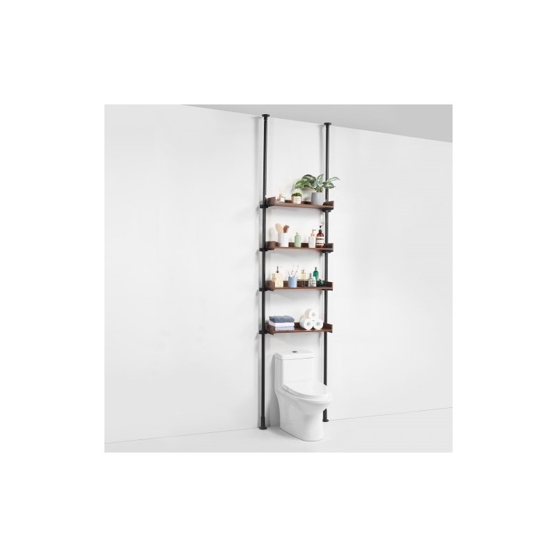 Wc:n yläpuolinen säilytyshylly 4-tasoinen säädettävä puuhyllyt alumiinikannattimet vähähiiliset teräsputket