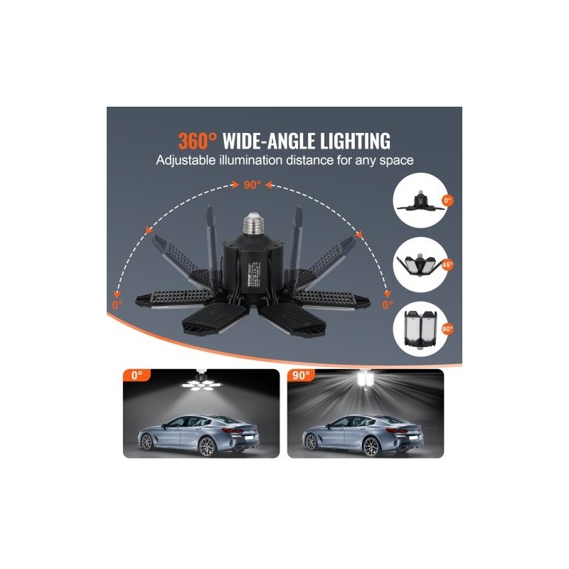 LED-autotallivalo 2 kpl 15000 lumenia 6500 kelvin 6 säädettävää paneelia E26/E27-kannalle