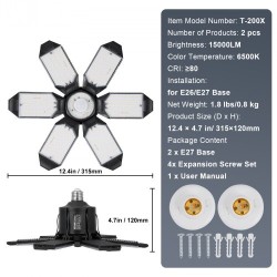 LED-autotallivalo 2 kpl 15000 lumenia 6500 kelvin 6 säädettävää paneelia E26/E27-kannalle