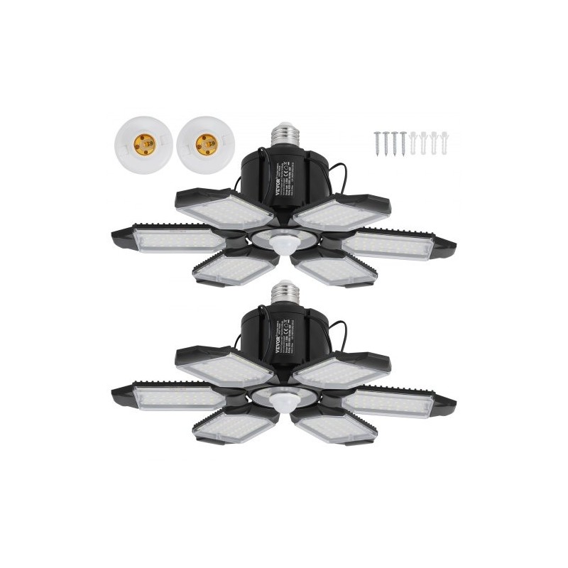 LED-autotallivalo 2 kpl 15000 lumenia 6500 kelvin 6 säädettävää paneelia E26/E27-kannalle