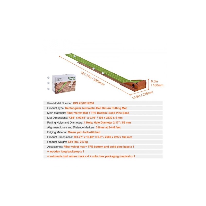Golf-puttialusta sisäkäyttöön kuitusamettamatto liukuestepohja täyspuinen runko yhdellä reiällä automaattinen pallonpalautus