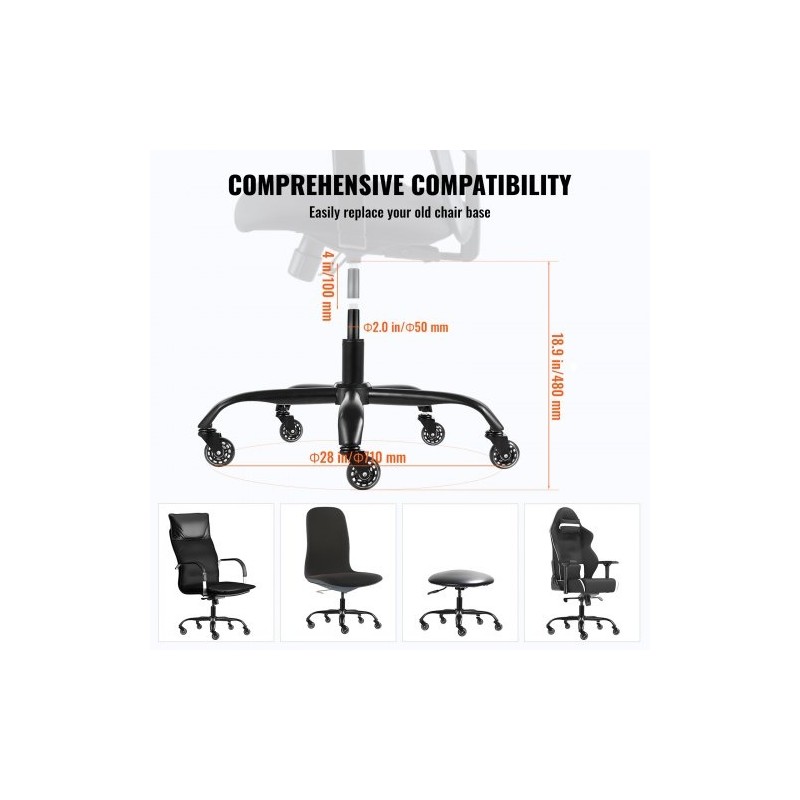 Toimistotuolin jalkaristikko 710 mm musta 1134 kg kantavuus kaasujousella ja rullilla