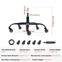 Toimistotuolin jalkaristikko 710 mm musta 1134 kg kantavuus kaasujousella ja rullilla