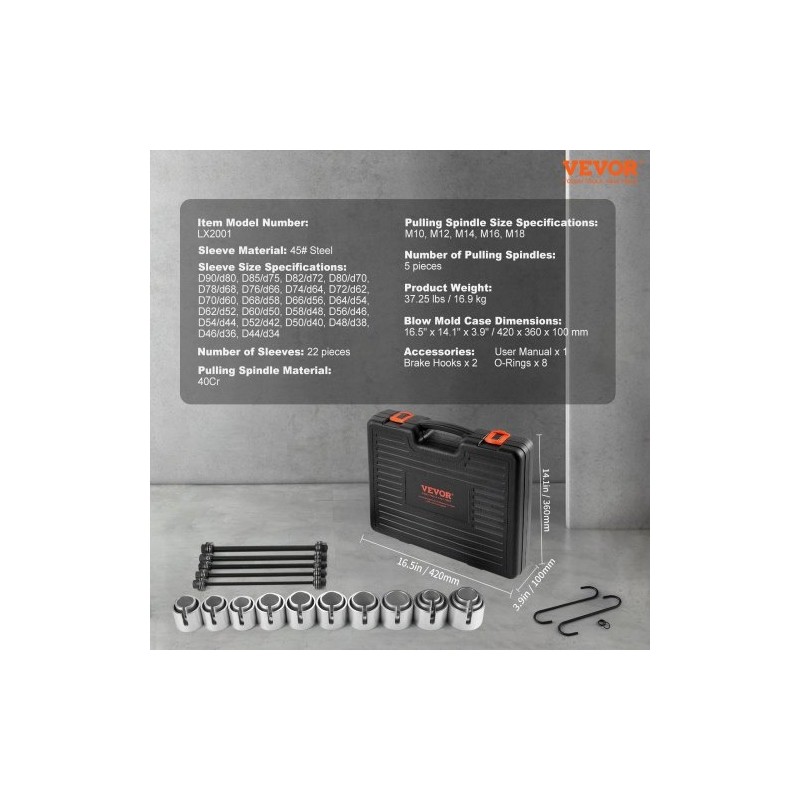 Holkkilaakerin irrotus ja asennussarja 27 osaa holkit terästä kantolaukussa