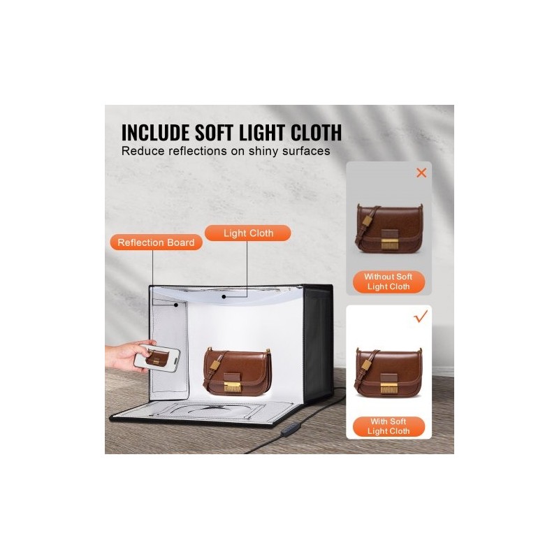 Valolaatikko 410×300×305 mm säädettävä värilämpötila 3000–5600K 6 taustaa USB-virtalähde