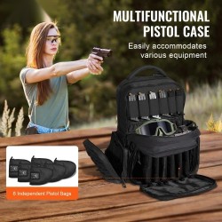 Taktinen ammuntareppu korkeatiheyksinen polyesteri kuusi pistoolia kymmenen lippaa lukittavat vetoketjut musta