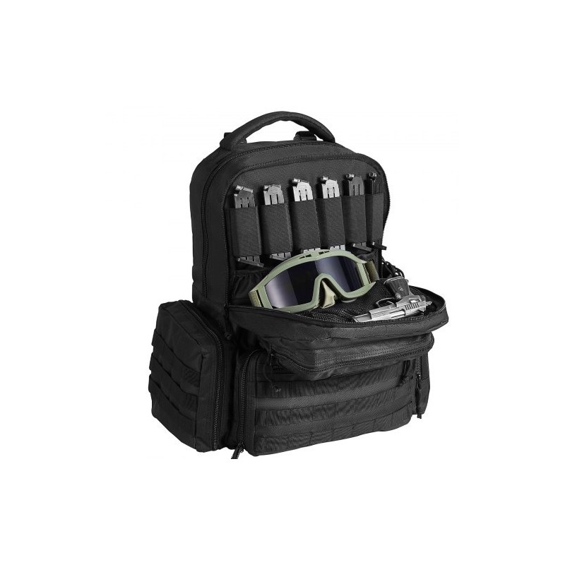 Taktinen ammuntareppu korkeatiheyksinen polyesteri kuusi pistoolia kymmenen lippaa lukittavat vetoketjut musta