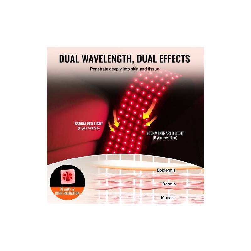 Punavalovyö neopreenikangas vyötärölle 660 nm ja 850 nm 105 lediä 3000 mAh