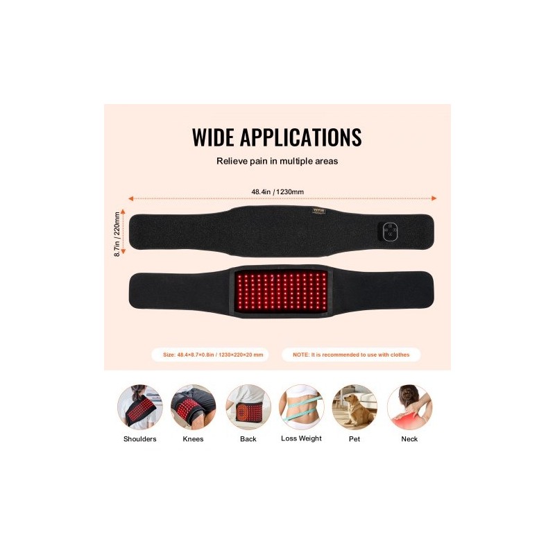 Punavalovyö neopreenikankaasta vyötärölle 660 nm ja 850 nm 112 LED 3000 mAh