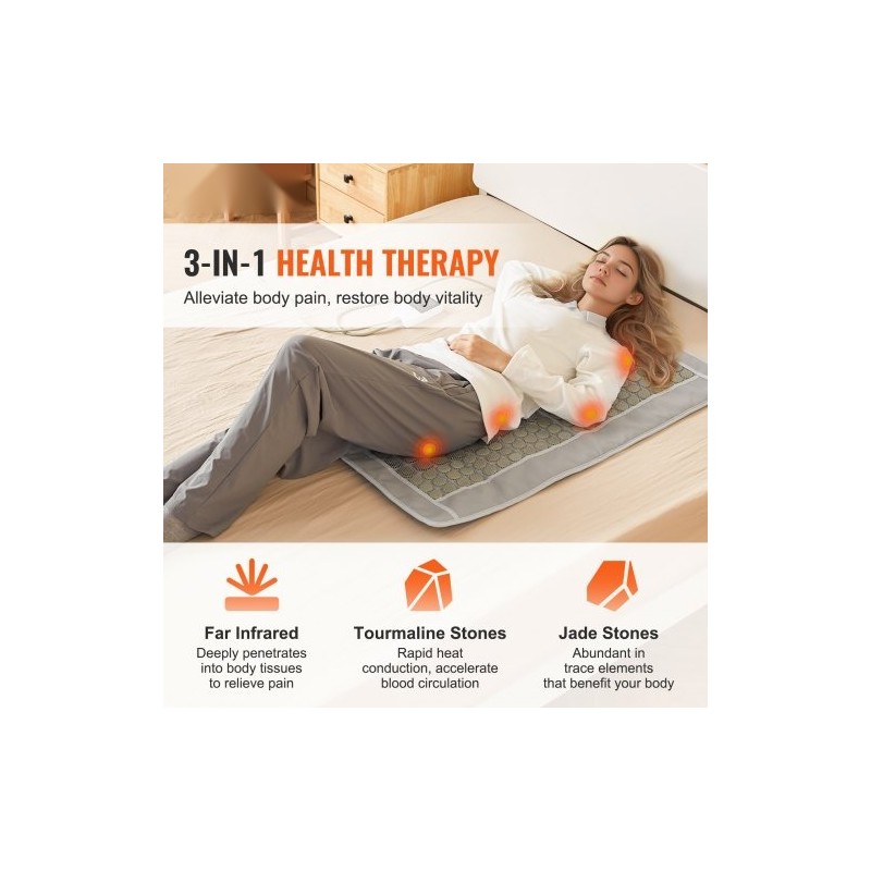 Kaukoinfrapunainen selän lämpötyyny PU-nahka 132 jadekiveä 54 turmaliinikiveä 1000 x 550 mm