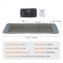 Infrapunalämpömatto PU-nahkainen 1780×604 mm koko keholle 96 jadekiveä 72 turmaliinikiveä