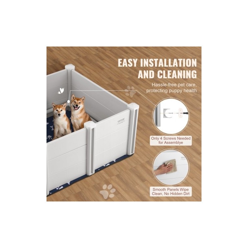 Koiran pentulaatikko PVC-muovi 98×98×46 cm irrotettavat paneelit kaiteet pissatyynyt mukana