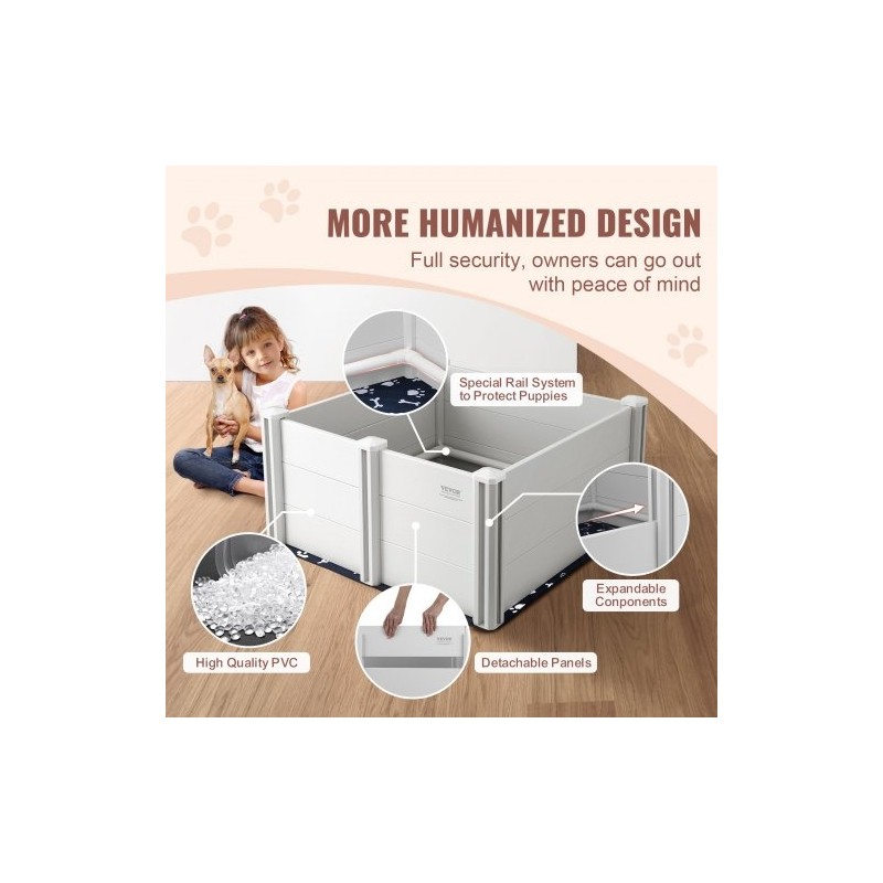 Koiran pentulaatikko PVC-muovi 98×98×46 cm irrotettavat paneelit kaiteet pissatyynyt mukana