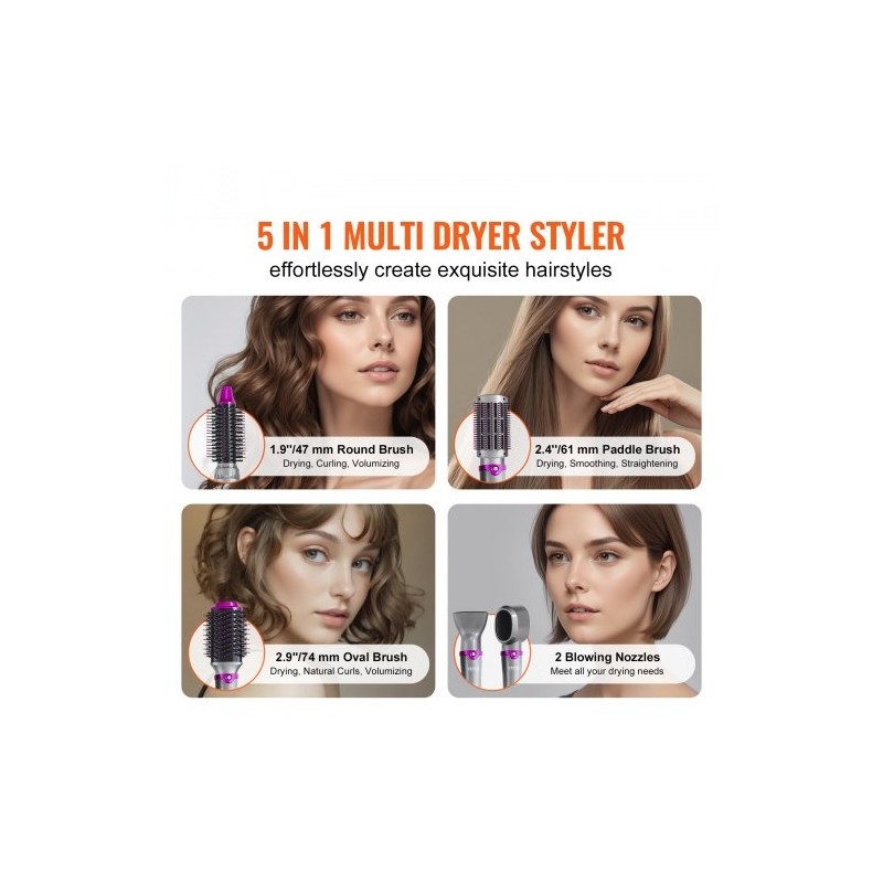 Hiustenkuivausharja viisi toimintoa keraaminen pinnoite ionitekniikka kolme harjapäätä kaksi suutinta