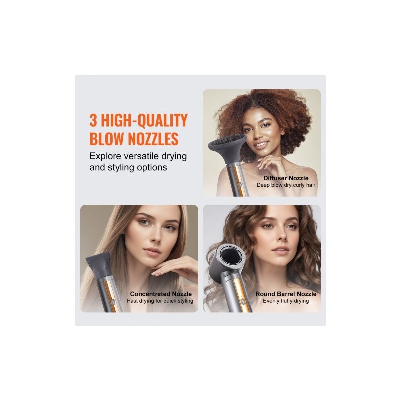 Muotoilu- ja kuivausharja 7-osainen 4 muotoiluharjaa 3 suulaketta 1600 wattia