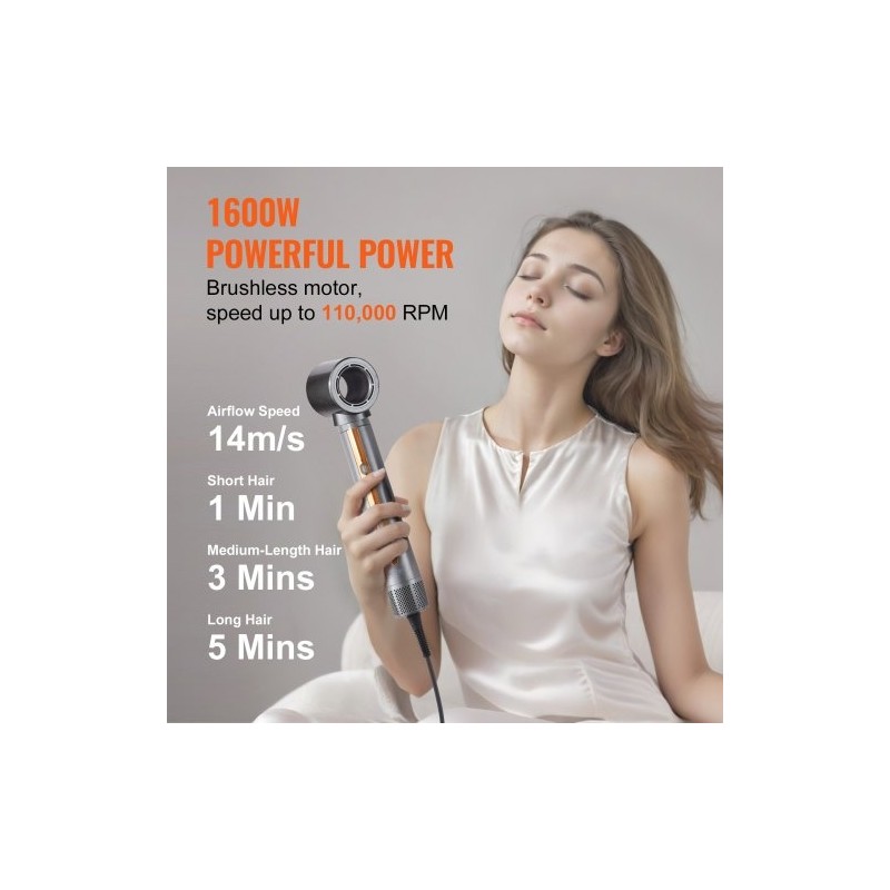 Muotoilu- ja kuivausharja 7-osainen 4 muotoiluharjaa 3 suulaketta 1600 wattia