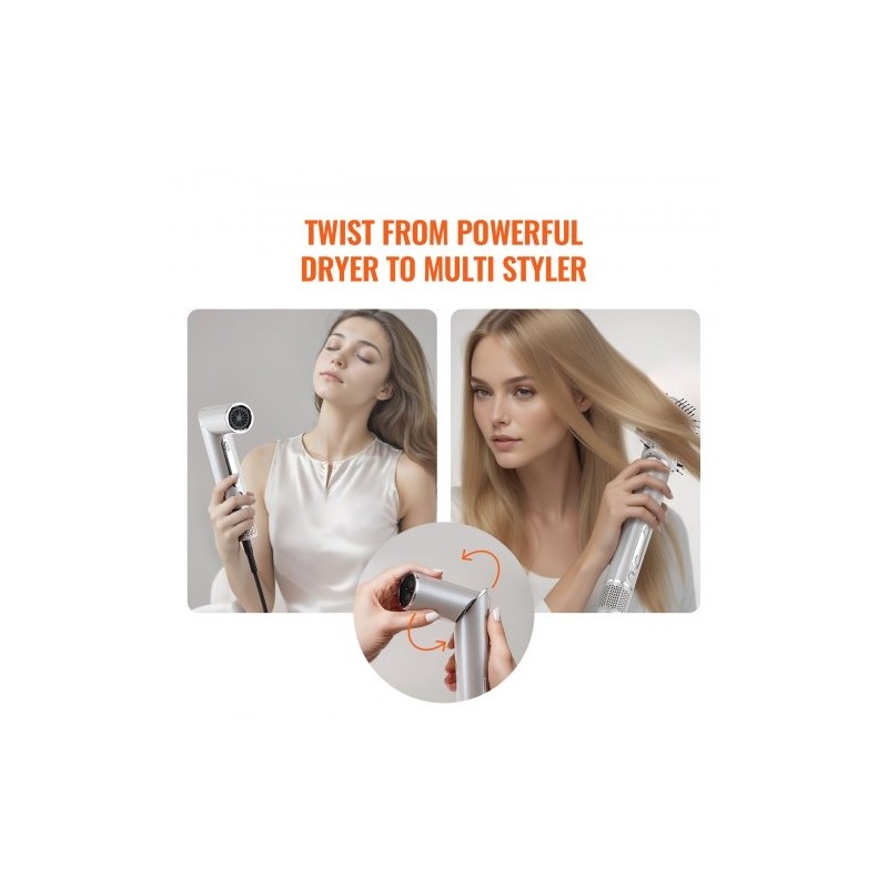 Kuumailmamuotoilija 7-in-1 4 harjapäätä 3 suutinta ioninen 1400W automaattinen kiharrus