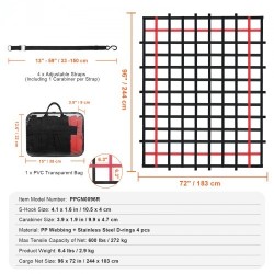 Kuormaverkko polypropeeni 2440 x 1830 mm 272 kg kantavuus 4 säädettävää hihnaa