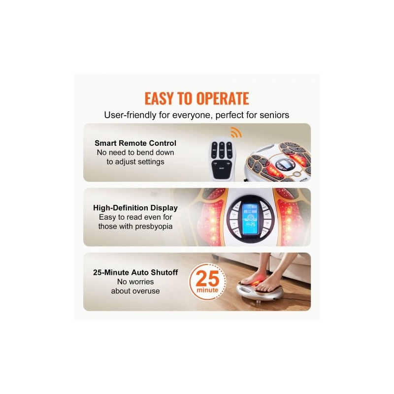 Jalkojen sähköstimulaattori EMS ja TENS 25 ohjelmaa 99 voimakkuustasoa kaukosäädin