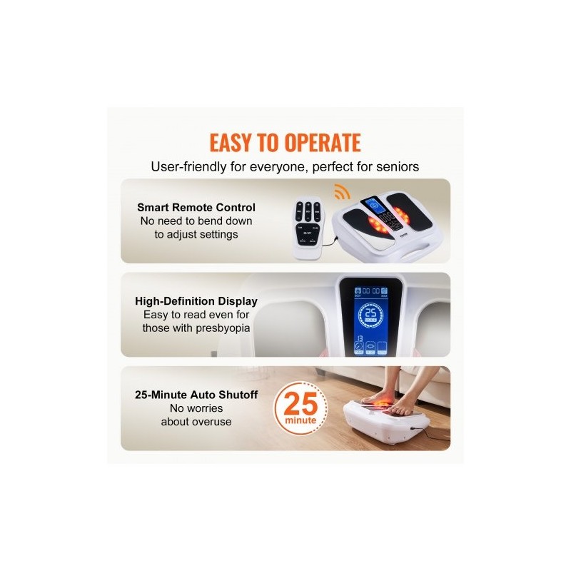 Sähköinen jalkojen verenkierron stimulaattori 3 lämpötilaa 25 tilaa 50 intensiteettiä