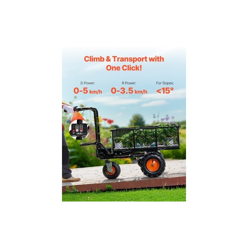 Sähkökäyttöinen teräskärry 226 kg kantavuus 36V 432Wh akku harjaton 500W moottori