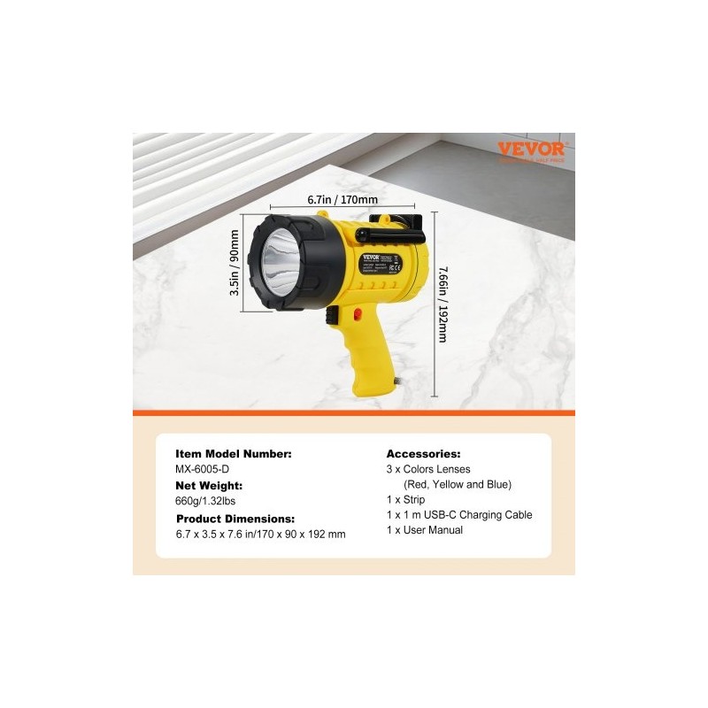 Ladattava käsivalaisin 1000000 lumenia IP67 10000 mAh 4 valaistustilaa irrotettavat värilinssit