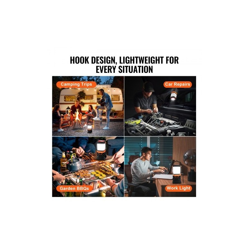 LED-retkilyhty 1000LM 360° valaistus ladattava 4400mAh akku USB-lataus 4 valaistustilaa