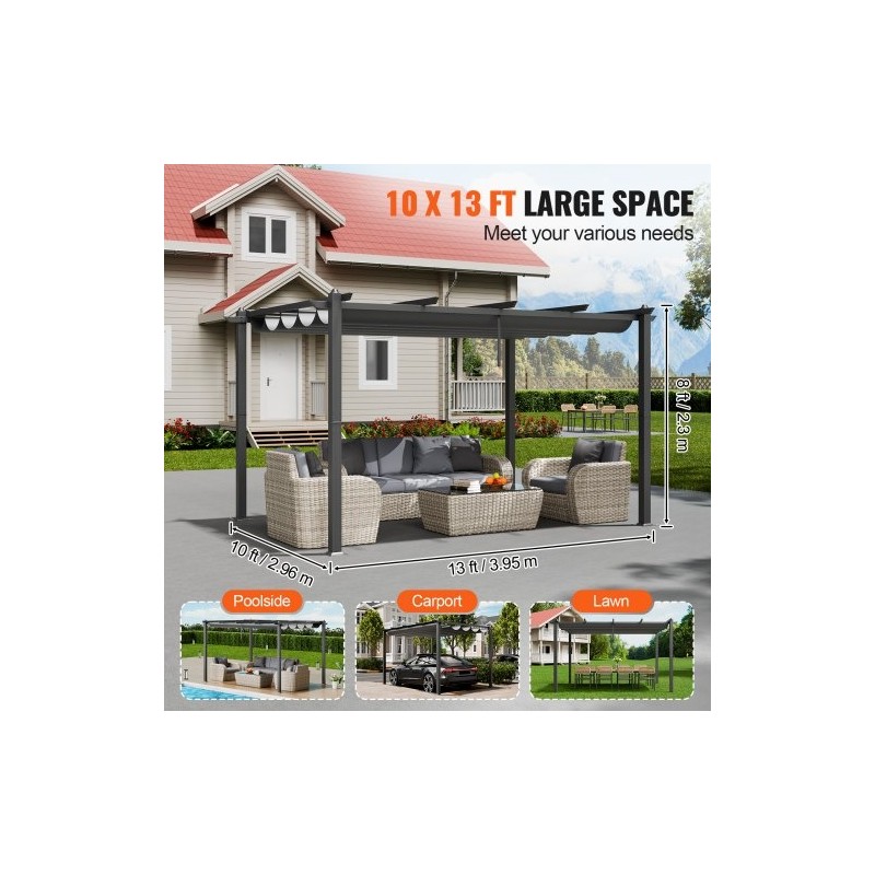 Alumiini- ja rautarunkoinen pergola 2,96 x 3,95 m liukuva katos UV50+-suojalla