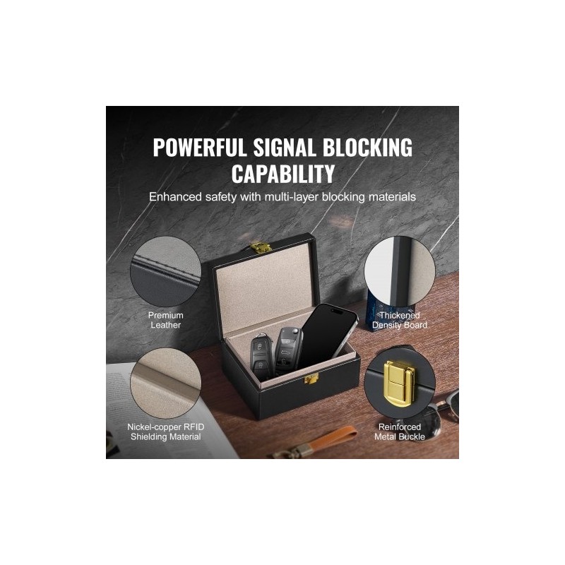 Signaalinsuojauslaatikko PU-nahkainen musta 150×115×74 mm estää WiFi Bluetooth GPS RFID 5G