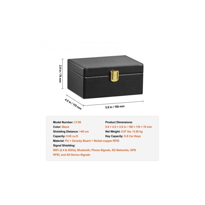 Signaalinsuojauslaatikko PU-nahkainen musta 150×115×74 mm estää WiFi Bluetooth GPS RFID 5G