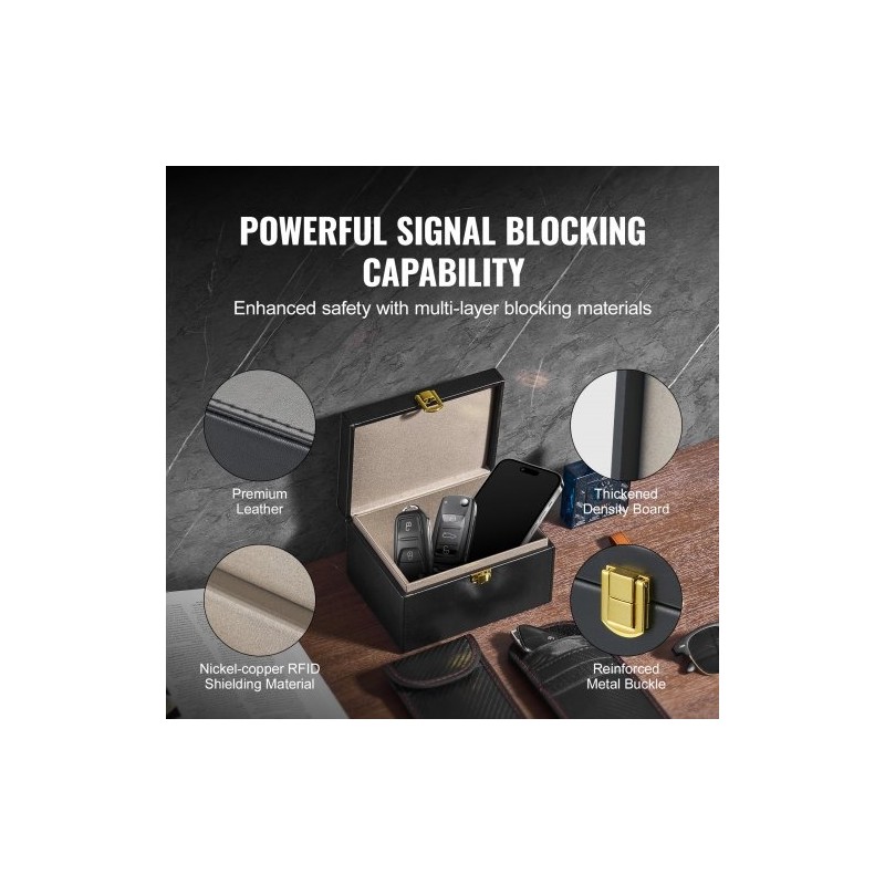 Signaalinsuojauslaatikko PU-nahka musta 160x130x93 mm 5–8 autonavainta avaimille ja puhelimille