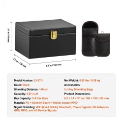 Signaalinsuojauslaatikko PU-nahka musta 160x130x93 mm 5–8 autonavainta avaimille ja puhelimille