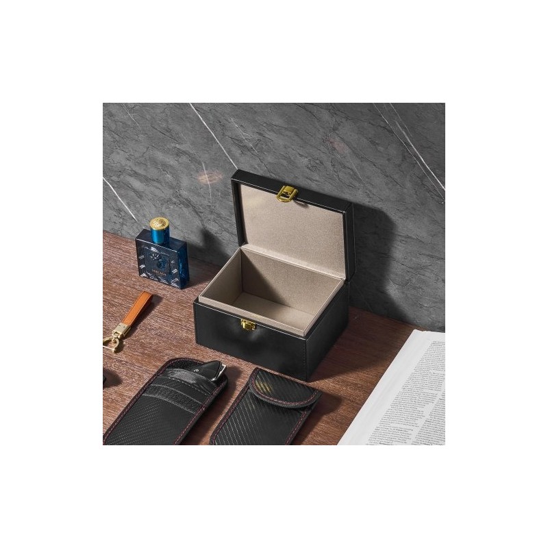 Signaalinsuojauslaatikko PU-nahka musta 160x130x93 mm 5–8 autonavainta avaimille ja puhelimille