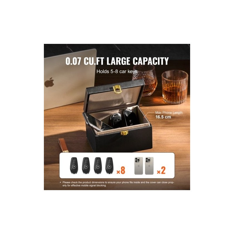 Faraday-laatikko PU-nahka musta 160×130×93 mm 5–8 avainta