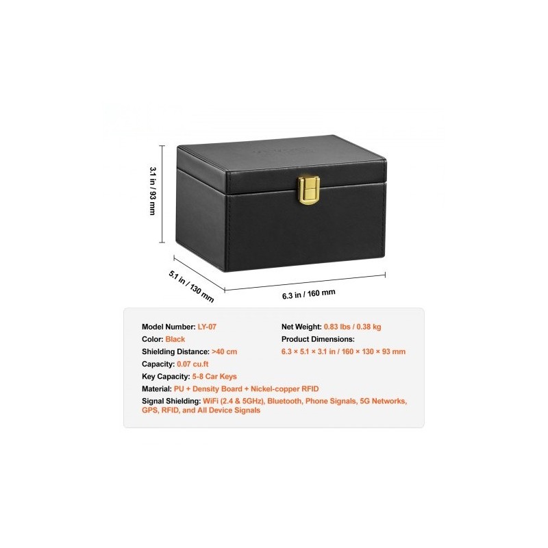 Faraday-laatikko PU-nahka musta 160×130×93 mm 5–8 avainta