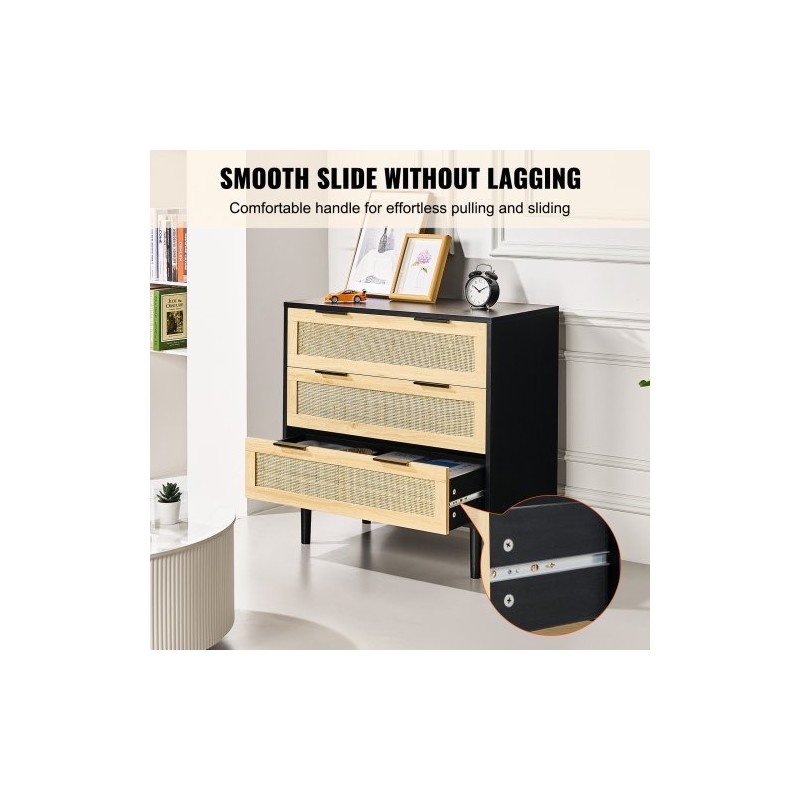 Rottinkilipasto luonnonrottinki MDF-runko 3 laatikkoa musta 800x760x400 mm