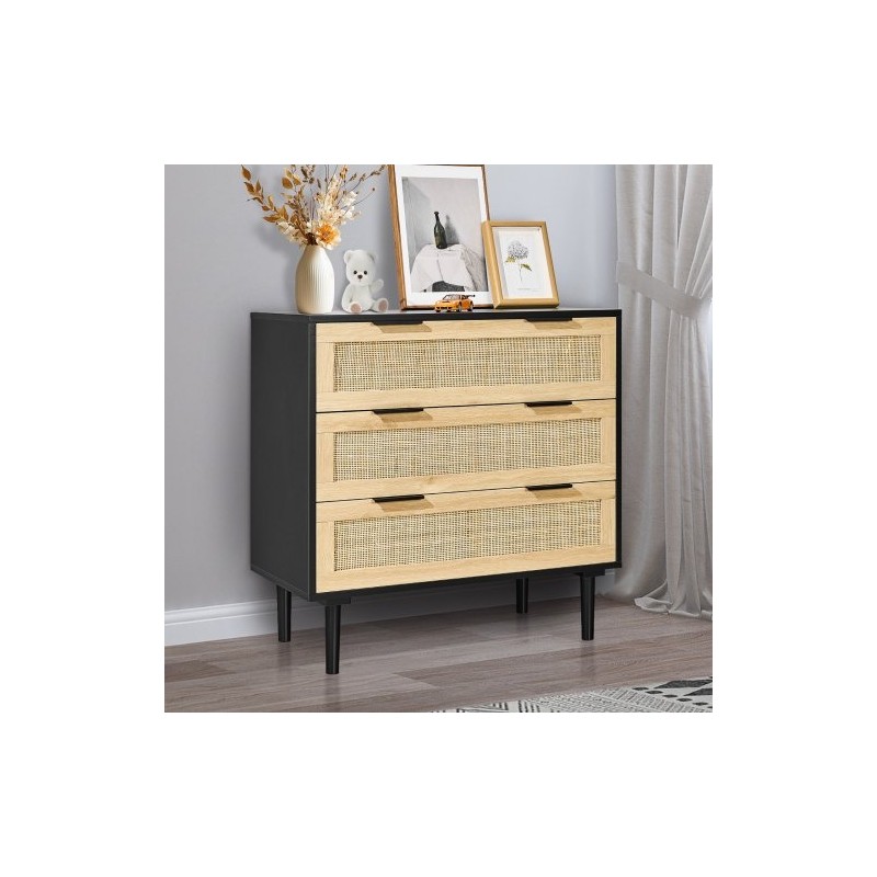 Rottinkilipasto luonnonrottinki MDF-runko 3 laatikkoa musta 800x760x400 mm