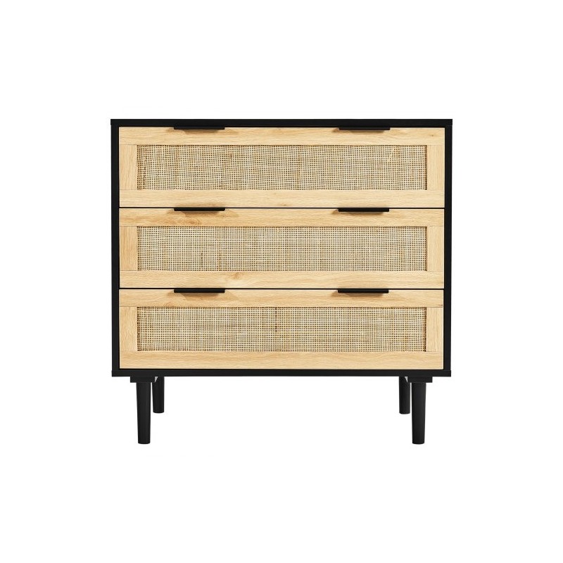 Rottinkilipasto luonnonrottinki MDF-runko 3 laatikkoa musta 800x760x400 mm