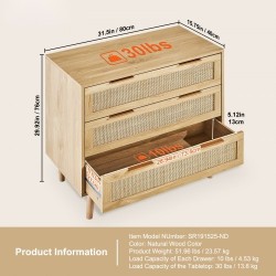 Rottinkilipasto 3 laatikkoa MDF runko luonnollinen puunsävy tukevat jalat