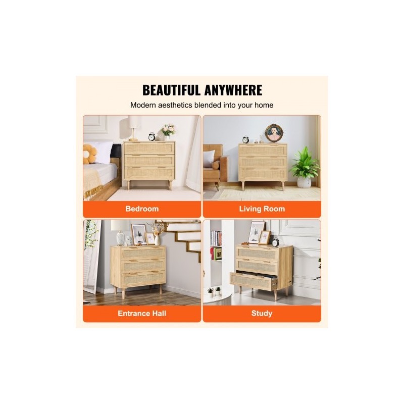 Rottinkilipasto 3 laatikkoa MDF runko luonnollinen puunsävy tukevat jalat