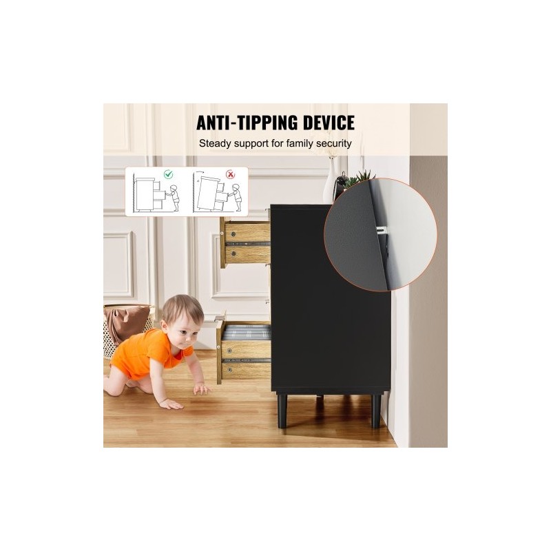 Rottinkilipasto 6 laatikkoa MDF-runko luonnollinen rottinkipunos makuuhuoneeseen