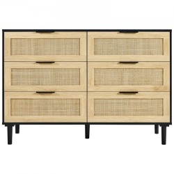 Rottinkilipasto 6 laatikkoa MDF-runko luonnollinen rottinkipunos makuuhuoneeseen