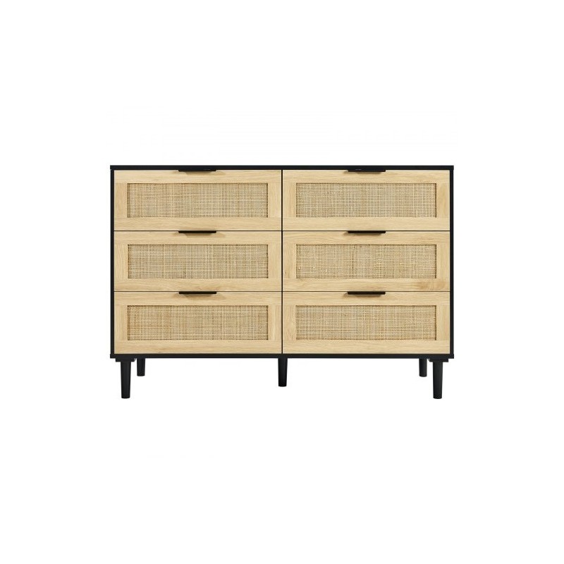 Rottinkilipasto 6 laatikkoa MDF-runko luonnollinen rottinkipunos makuuhuoneeseen