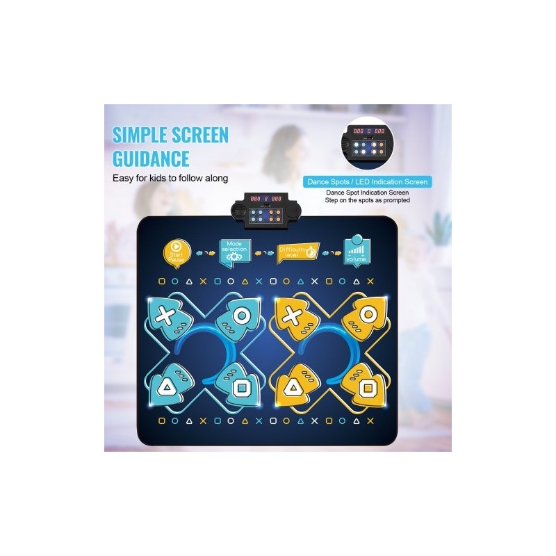 Tanssimatto PEVA pohja kahdeksan painiketta yksin ja kaksin säädettävä äänenvoimakkuus sisäänrakennettu musiikki
