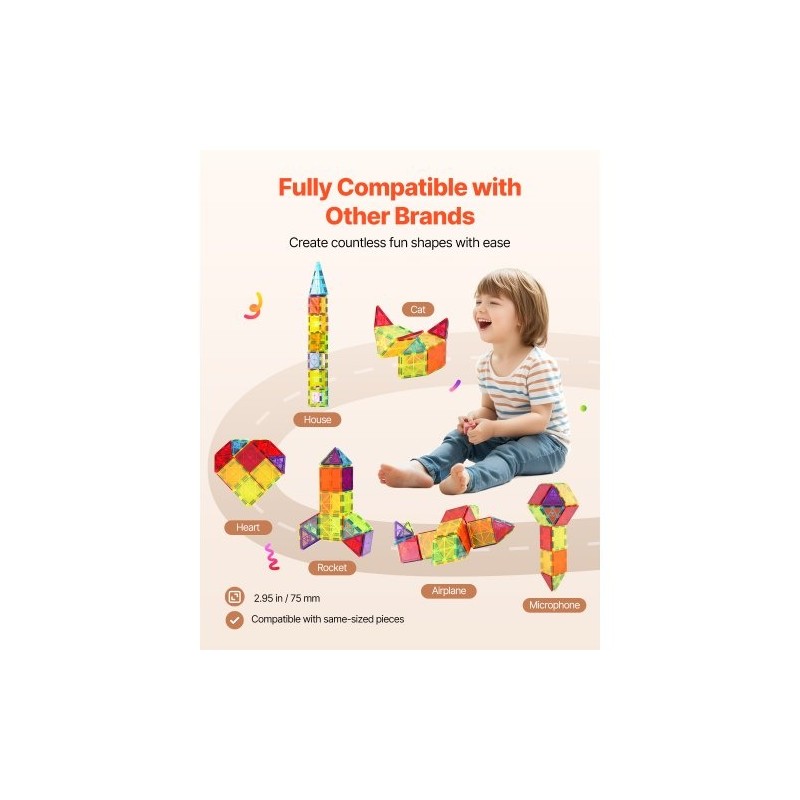 Magneettinen rakennuspalikkasetti 32 kpl ABS-muovi ferriittimagneetit oranssi säilytyspussi lapsille